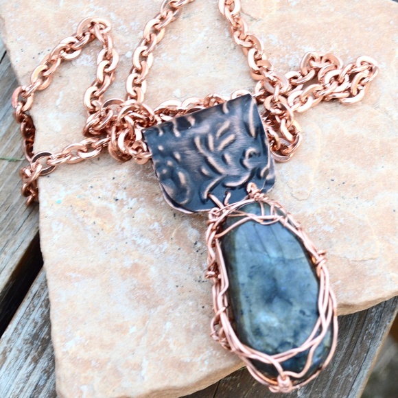 Conceptual Subculture Other - Huge Labradorite Solid Heavy Copper Chain Pendant